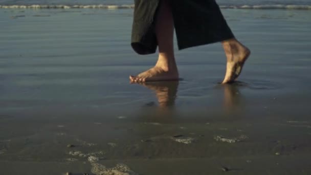 Ořízne Obraz Mladé Ženy Chodit Pláži — Stock video