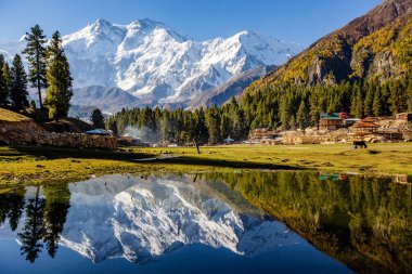 Nanga Parbat 'ın göldeki yansıması, Pakistan, Fairy Meadows' dan güzel bir dağ manzarası.