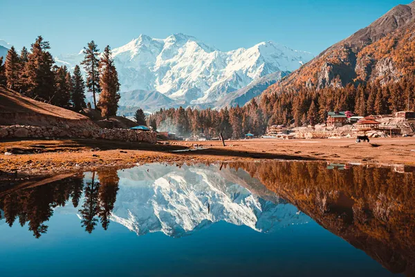 Nanga Parbat 'ın göldeki yansıması, Pakistan, Fairy Meadows' dan güzel bir dağ manzarası.