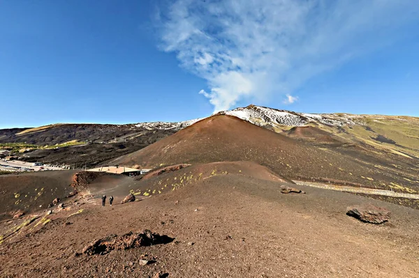 Nachylenie Wulkanu Etna Parą Wodną Wynurzającą Się Krateru Sycylia Włochy — Zdjęcie stockowe