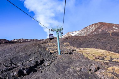 ETNA, ITALY - November 2021: Cable car at Etna volcano, Sicily, Italy