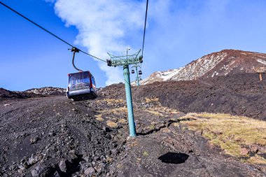 ETNA, ITALY - November 2021: Cable car at Etna volcano, Sicily, Italy