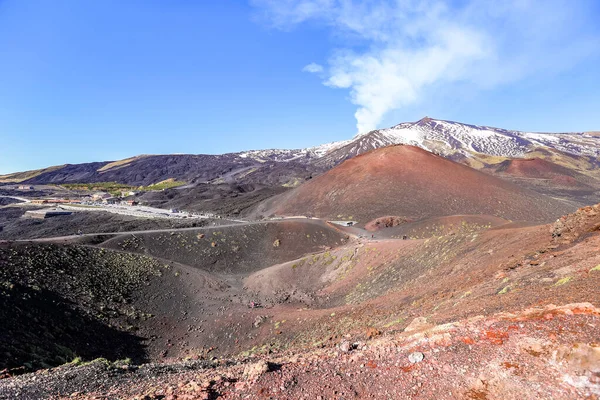 Inclinação Vulcão Etna Com Vapor Subindo Cratera Sicília Itália — Fotografia de Stock