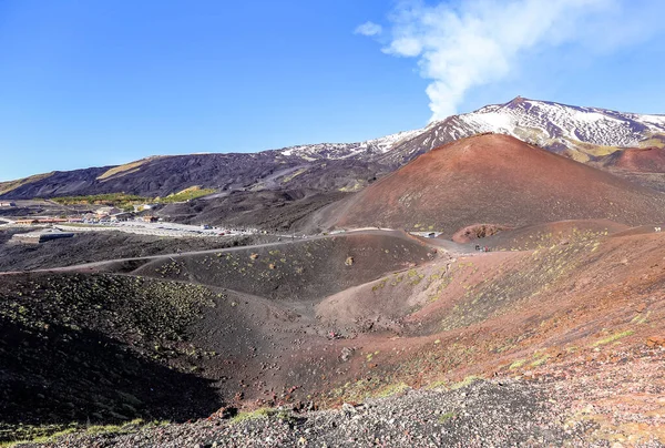 Slope Etna Volcano Steam Rising Crater Sicily Italy — Stock Photo, Image