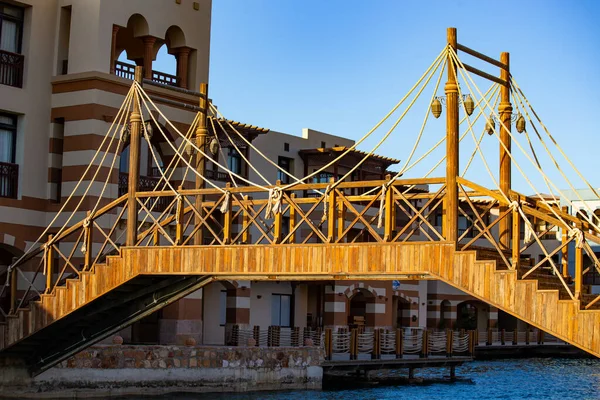 Ponte Tradizionale Legno Port Ghalib Marina Marsa Alam Egitto — Foto Stock