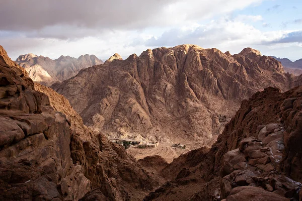 Montañas Del Sinaí Día Nublado Vista Superior Montaña Mousa Cerca — Foto de Stock