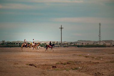 Marsa Alam, Mısır 'da parlak gökyüzü ile güzel bir çöl batımı