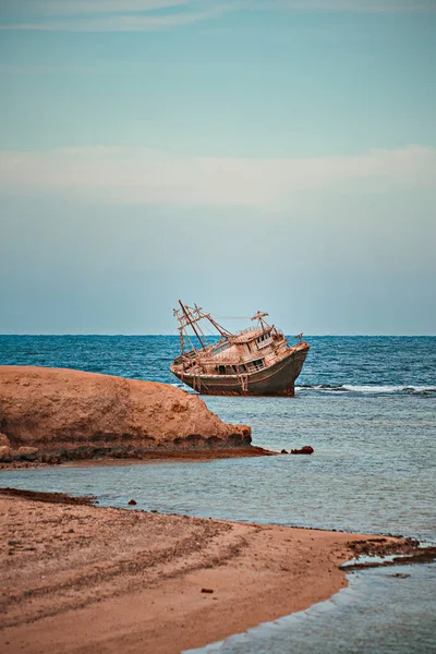 Marsa Alam Egypt December 2021 Fishing Wooden Ship Wreckin Marsa — Foto Stock