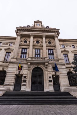 BUCHAREST, ROMANIA - Mart 2022: Bükreş 'te Romanya Ulusal Bankası' nın Bulding 'i