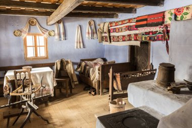 SIBIU, ROMANIA - Mart 2022: Romanya 'daki Astra Halk Müzesi' nin geleneksel kır evleri