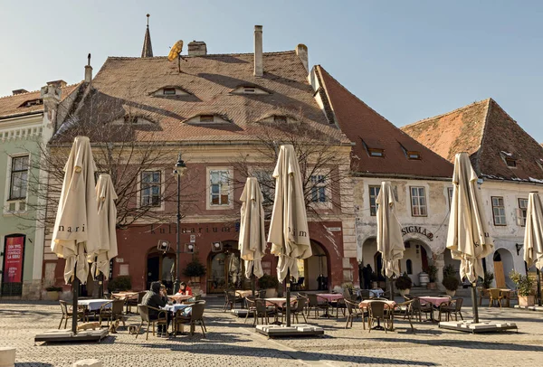 Sibiu Rumänien März 2022 Traditionelles Café Der Altstadt Von Sibiu — Stockfoto