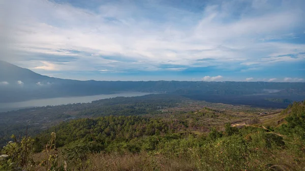 Batur Panorámás Kilátás Napkeltekor Bali Indonézia — Stock Fotó