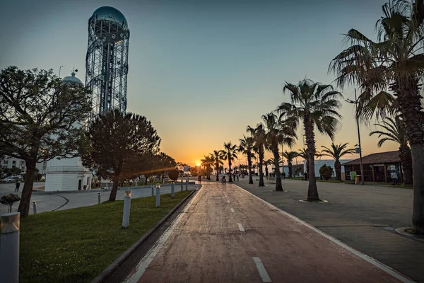 Batumi Georgia Mayo 2022 Puesta Sol Batumi Boulevard Junto Mar — Foto de Stock