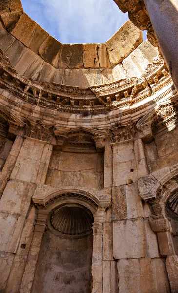 Baalbek Lebanon Outubro 2018 Detalhes Pedra Templo Baco Ruínas Romanas — Fotografia de Stock