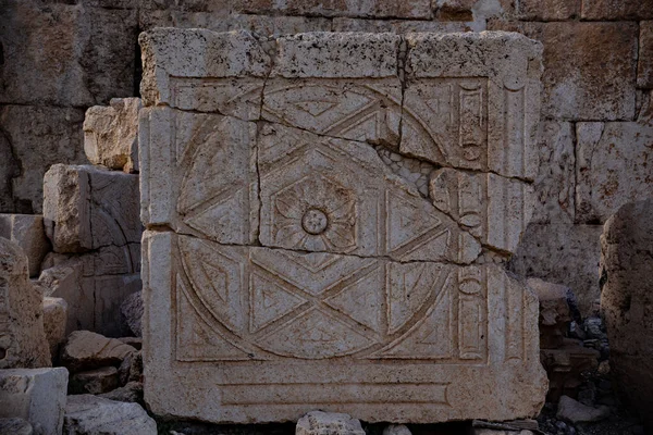 Baalbek Lebanon Říjen 2018 Kamenné Detaily Chrámu Bakchus Heliopolis Římské — Stock fotografie