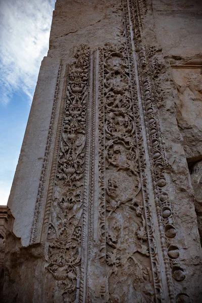 Baalbek Lebanon Outubro 2018 Detalhes Pedra Templo Baco Ruínas Romanas — Fotografia de Stock