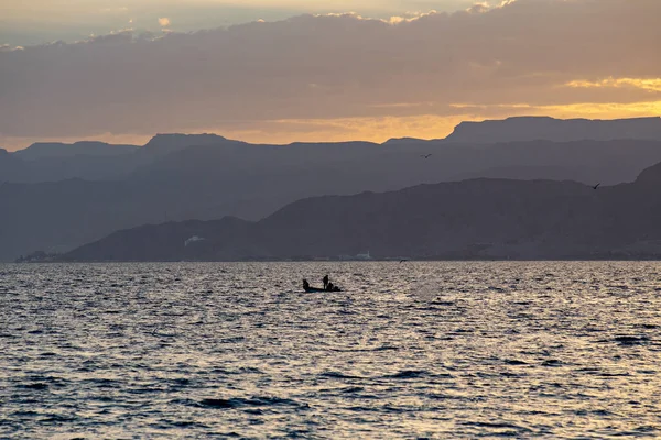 Aqaba Jordão Março 2019 Belo Pôr Sol Baía Aqaba Com — Fotografia de Stock