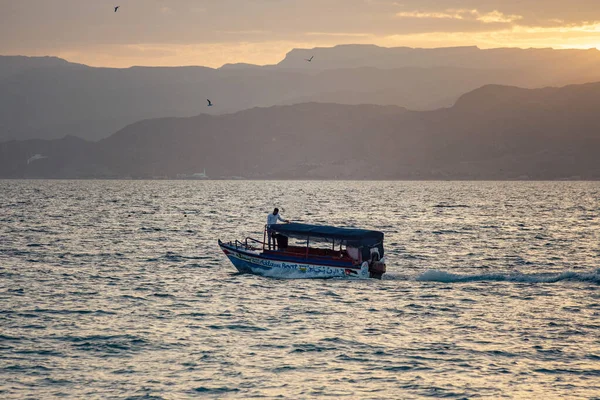 Акаба Иордания Март 2019 Года Закат Заливе Акаба Лодками Море — стоковое фото