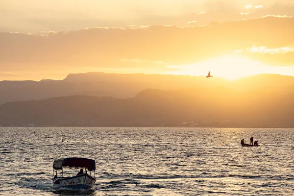 Aqaba Jordão Março 2019 Belo Pôr Sol Baía Aqaba Com — Fotografia de Stock