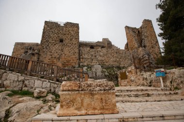 AJLOUN, JORDAN - Mart 2019: Ürdün Ajloun 'daki Fortess Duvarı