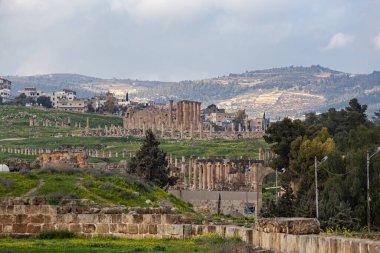 JERASH, JORDAN - Mart 2019: Ürdün 'deki Jerash kasabasında Roma harabeleri
