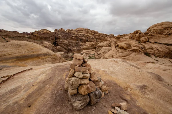 Beautiful scenery of Jordan desert. Rocky sandstone mountains landscape in Jordan desert near Petra ancient town, Jordan