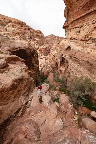 Beautiful scenery of Jordan desert. Rocky sandstone mountains landscape in Jordan desert near Petra ancient town, Jordan