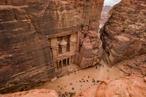 Petra Jordanie Mars 2019 Trésor Khazneh Petra Vue Depuis Falaise — Photo