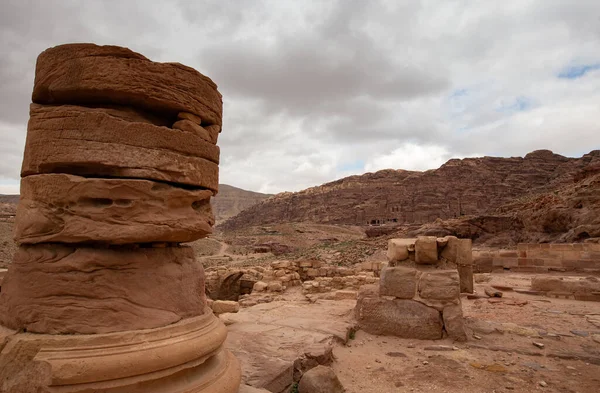 Beautiful scenery of Jordan desert. Rocky sandstone mountains landscape in Jordan desert near Petra ancient town, Jordan