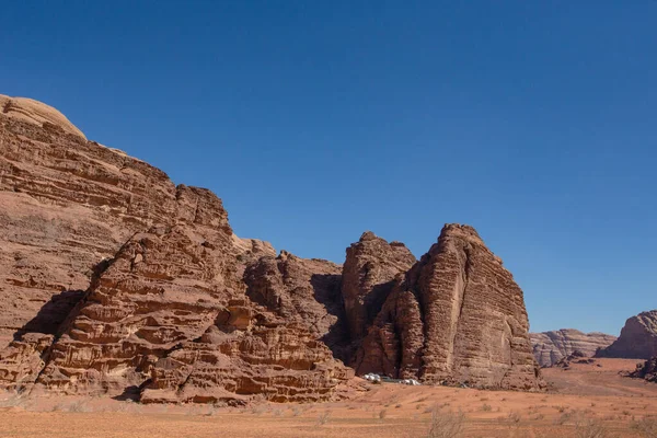 Beautiful scenery of Jordan desert. Rocky sandstone mountains landscape in Jordan desert near Petra ancient town, Jordan