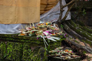Traditional Balinese baskets with offerings for the spirits, Bali tradition, Indonesia