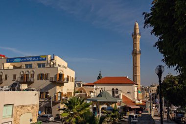  Tel Aviv 'deki eski pazar caddesi. Eski kasaba, Jaffa, İsrail.