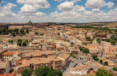 Aerial view of Toledo city, roofs of Toledo from the viewpoint, Castilla La Mancha , Spain