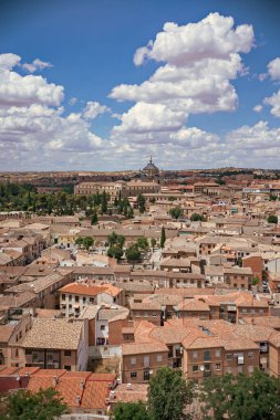 Aerial view of Toledo city, roofs of Toledo from the viewpoint, Castilla La Mancha , Spain