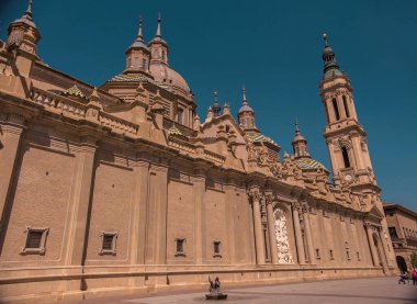 The Cathedral-Basilica of Our Lady of the Pillar on sunny day,  Roman Catholic church in the city of Zaragoza, Aragon 