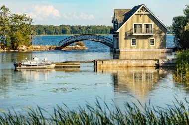 Beautiful scenery of Thousand Islands National Park, house on the river, Ontario, Canada