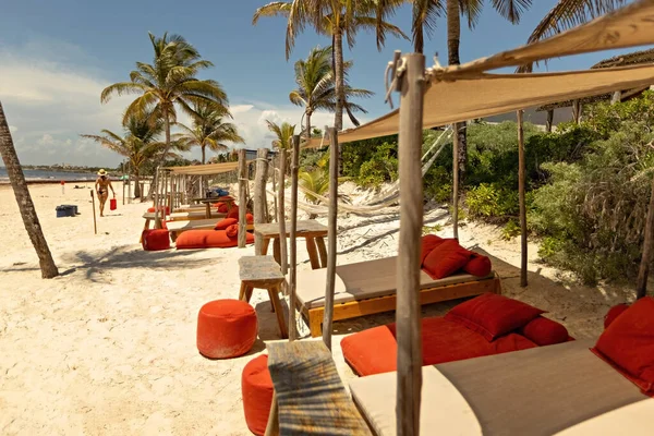 Chill out zone, beach cafe at Playa Paraiso in Tulum, Mexico