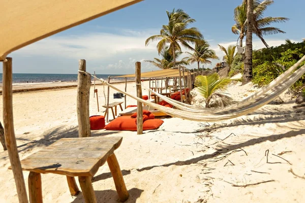 Chill out zone, beach cafe at Playa Paraiso in Tulum, Mexico