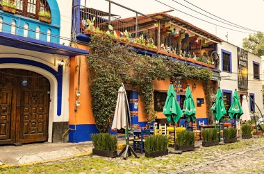 Traditional Mexican restaurant outside view, Coyoacan district, Mexico