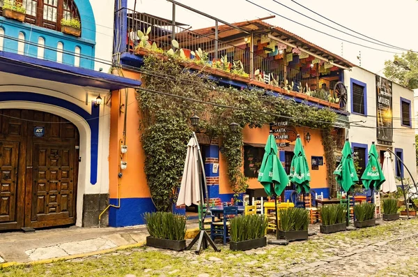 Traditional Mexican restaurant outside view, Coyoacan district, Mexico