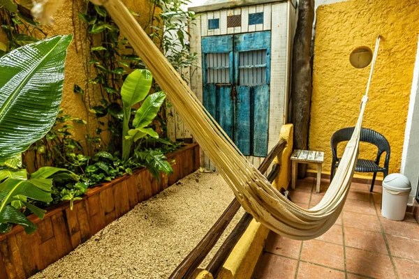 Pequeno Jardim Com Cadeiras Rede Lado Casa Playa Del Carmen — Fotografia de Stock