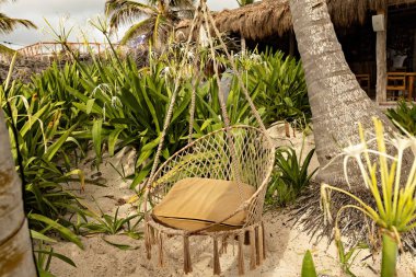 Chill out zone, beach cafe at Playa Paraiso in Tulum, Mexico