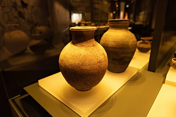 Frascos Arcilla Exposición Museo Nacional Omán Mascate — Foto de Stock