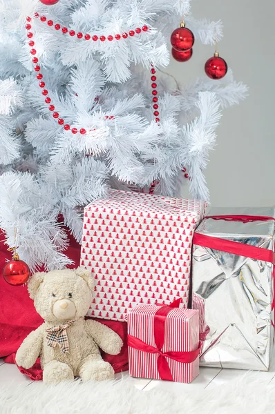 Christmas presents with Teddy bear — Stock Photo, Image