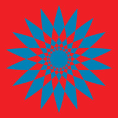 Kırmızı arkaplanı olan mavi titreşimli bir yıldız. Güçlü renk karşıtlığı