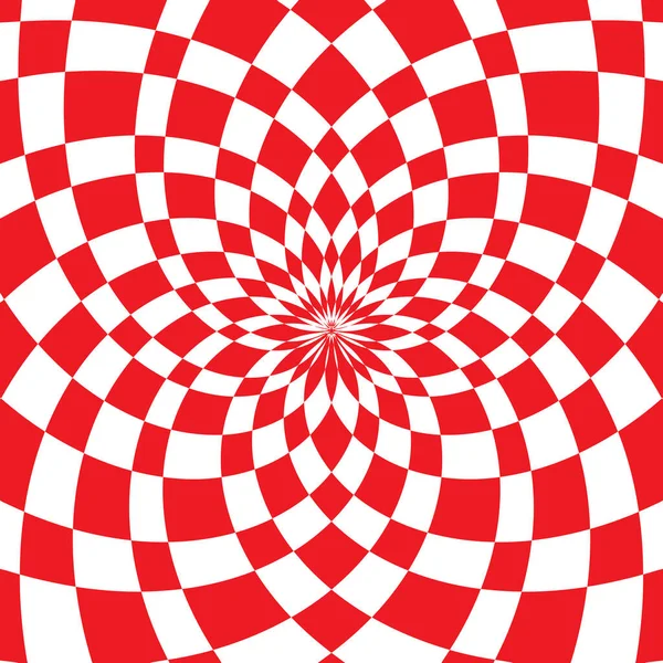 Twisted Red White Double Radial Lines Visual Vibrating Effect Checker — Stock Vector
