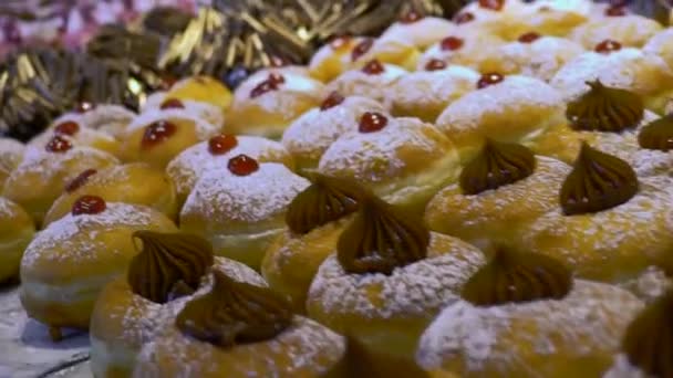 Beautiful Glazed Doughnuts Hannukah Holiday — Stock Video
