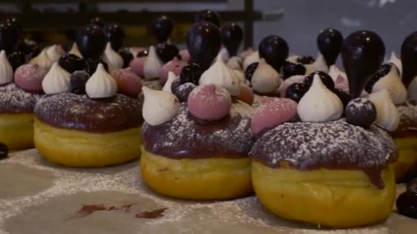 Beautiful Chocolate Doughnuts Hannukah Holiday — Stock Video