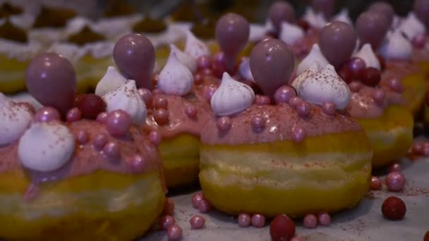 Красивые Шоколадные Пончики Празднику Хануки — стоковое видео
