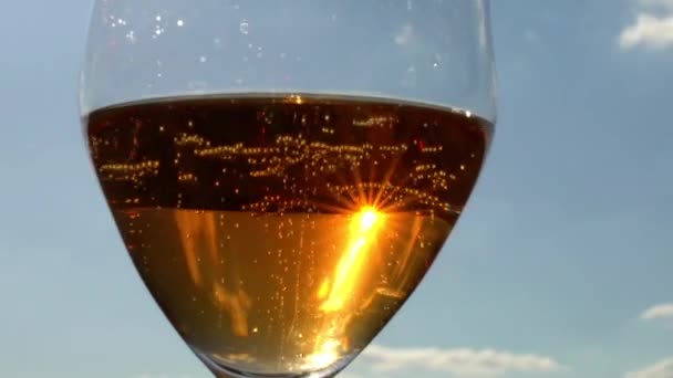Ήλιος Λάμπει Μέσα Από Ένα Ποτήρι Κρασί — Αρχείο Βίντεο